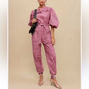 Maje Pink Floral Jumpsuit eyelet cotton one piece $565 NWT 42 XL